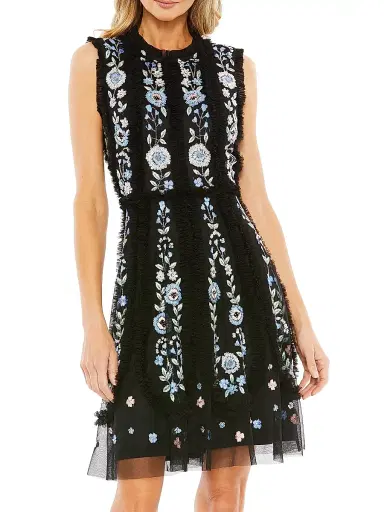 Mac Duggal Women's Mac Floral-Embroidered Chiffon Minidress | Thumbnail 1 Mac Duggal Women's Mac Floral-Embroidered Chiffon Minidress | Thumbnail 1