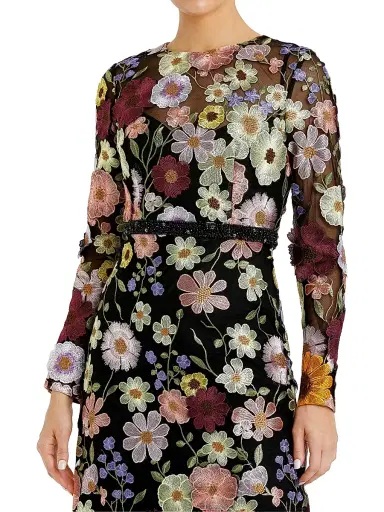 Mac Duggal Women's Mac Floral Embroidered Midi-Dress - Black Multi - Size 18 | Thumbnail 4 Mac Duggal Women's Mac Floral Embroidered Midi-Dress - Black Multi - Size 18 | Thumbnail 4