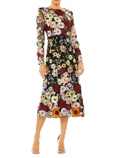 Mac Duggal Women's Mac Floral Embroidered Midi-Dress - Black Multi - Size 18 | Thumbnail 1 Mac Duggal Women's Mac Floral Embroidered Midi-Dress - Black Multi - Size 18 | Thumbnail 1