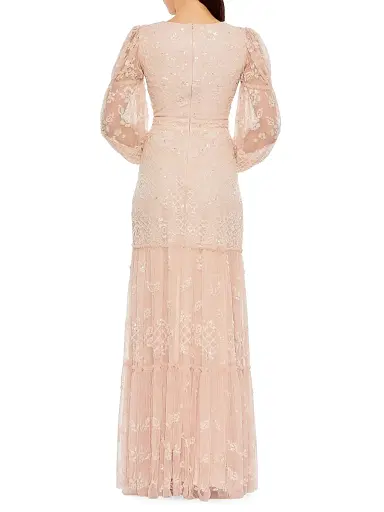 Mac Duggal Women's Embellished Tulle Puff-Sleeve Gown - Blush | Thumbnail 2 Mac Duggal Women's Embellished Tulle Puff-Sleeve Gown - Blush | Thumbnail 2