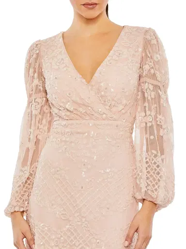 Mac Duggal Women's Embellished Tulle Puff-Sleeve Gown - Blush | Thumbnail 3 Mac Duggal Women's Embellished Tulle Puff-Sleeve Gown - Blush | Thumbnail 3