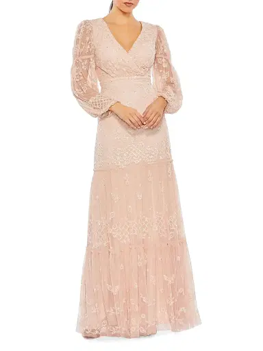 Mac Duggal Women's Embellished Tulle Puff-Sleeve Gown - Blush | Thumbnail 1 Mac Duggal Women's Embellished Tulle Puff-Sleeve Gown - Blush | Thumbnail 1