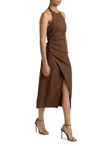 A.L.C. Women's Sylvie Linen-Blend Wrap Midi-Dress - Milk Chocolate | Thumbnail 2 A.L.C. Women's Sylvie Linen-Blend Wrap Midi-Dress - Milk Chocolate | Thumbnail 2