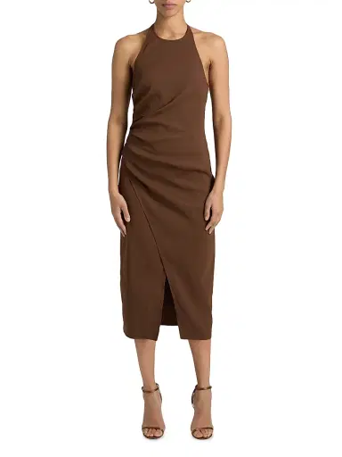 A.L.C. Women's Sylvie Linen-Blend Wrap Midi-Dress - Milk Chocolate | Thumbnail 3 A.L.C. Women's Sylvie Linen-Blend Wrap Midi-Dress - Milk Chocolate | Thumbnail 3