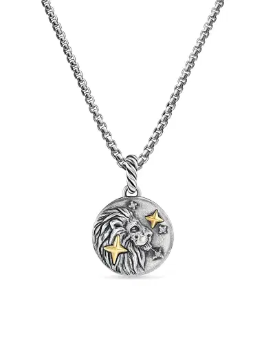 David Yurman Women's Amulet in Sterling Silver with 18K Yellow Gold and Diamonds, 19MM - Leo | Thumbnail 1 David Yurman Women's Amulet in Sterling Silver with 18K Yellow Gold and Diamonds, 19MM - Leo | Thumbnail 1
