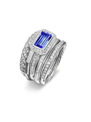 David Yurman Women's Stax Five Row Ring in 18K White Gold - Tanzanite | Thumbnail 3 David Yurman Women's Stax Five Row Ring in 18K White Gold - Tanzanite | Thumbnail 3