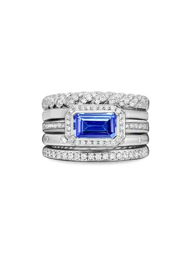 David Yurman Women's Stax Five Row Ring in 18K White Gold - Tanzanite | Thumbnail 4 David Yurman Women's Stax Five Row Ring in 18K White Gold - Tanzanite | Thumbnail 4