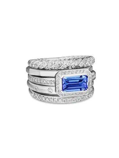 David Yurman Women's Stax Five Row Ring in 18K White Gold - Tanzanite | Thumbnail 1 David Yurman Women's Stax Five Row Ring in 18K White Gold - Tanzanite | Thumbnail 1