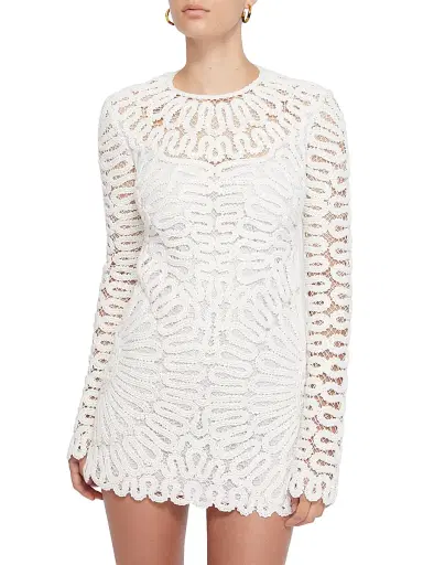 Simkhai Women's McCall Crocheted Long-Sleeve Minidress - White - Size 0 | Thumbnail 3 Simkhai Women's McCall Crocheted Long-Sleeve Minidress - White - Size 0 | Thumbnail 3