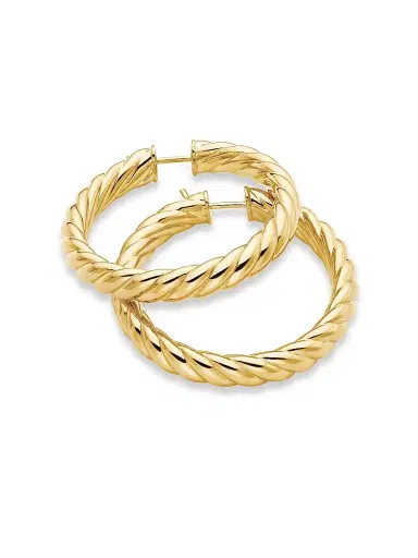 David Yurman Women's Sculpted Cable Hoop Earrings In 18K Yellow Gold - Gold | Thumbnail 4 David Yurman Women's Sculpted Cable Hoop Earrings In 18K Yellow Gold - Gold | Thumbnail 4