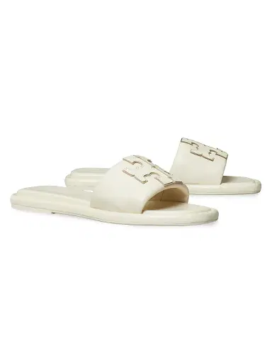 Tory Burch Women's Double-T Monogram Padded Leather Slide Sandals - Cream - Size 9.5 | Thumbnail 2 Tory Burch Women's Double-T Monogram Padded Leather Slide Sandals - Cream - Size 9.5 | Thumbnail 2