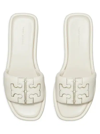 Tory Burch Women's Double-T Monogram Padded Leather Slide Sandals - Cream - Size 9.5 | Thumbnail 3 Tory Burch Women's Double-T Monogram Padded Leather Slide Sandals - Cream - Size 9.5 | Thumbnail 3
