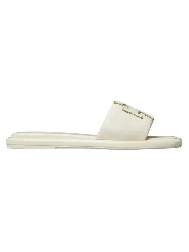 Tory Burch Women's Double-T Monogram Padded Leather Slide Sandals - Cream - Size 9.5 | Thumbnail 1 Tory Burch Women's Double-T Monogram Padded Leather Slide Sandals - Cream - Size 9.5 | Thumbnail 1