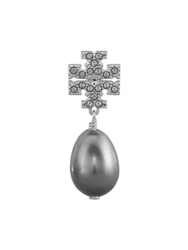 Tory Burch Women's Goldtone, Crystal & Faux-Pearl Logo Drop Earrings - Tory Silver Pearl | Thumbnail 2 Tory Burch Women's Goldtone, Crystal & Faux-Pearl Logo Drop Earrings - Tory Silver Pearl | Thumbnail 2