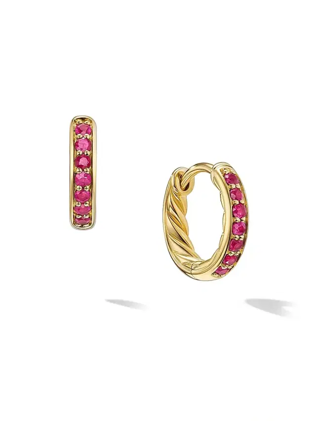 Women's Petite Pavé Huggie Hoop Earrings in 18K Yellow Gold - Ruby Women's Petite Pavé Huggie Hoop Earrings in 18K Yellow Gold - Ruby