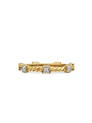 David Yurman Women's Cable Collectibles Stations Stack Ring in 18K Yellow Gold - Gold | Thumbnail 4 David Yurman Women's Cable Collectibles Stations Stack Ring in 18K Yellow Gold - Gold | Thumbnail 4