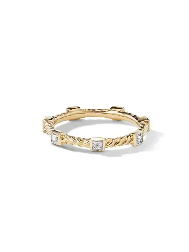 David Yurman Women's Cable Collectibles Stations Stack Ring in 18K Yellow Gold - Gold | Thumbnail 1 David Yurman Women's Cable Collectibles Stations Stack Ring in 18K Yellow Gold - Gold | Thumbnail 1