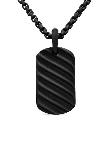 David Yurman Men's Sculpted Cable Tag in Black Titanium, 27MM - Black | Thumbnail 1 David Yurman Men's Sculpted Cable Tag in Black Titanium, 27MM - Black | Thumbnail 1