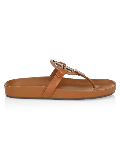 Tory Burch Women's Miller Cloud Leather Thong Sandals - Bourbon Miele - Size 7.5 | Thumbnail 1 Tory Burch Women's Miller Cloud Leather Thong Sandals - Bourbon Miele - Size 7.5 | Thumbnail 1