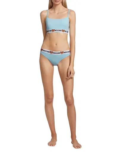 MOSCHINO Women's Underbear Logo Band Cotton Bralette - Light Blue | Thumbnail 2 MOSCHINO Women's Underbear Logo Band Cotton Bralette - Light Blue | Thumbnail 2