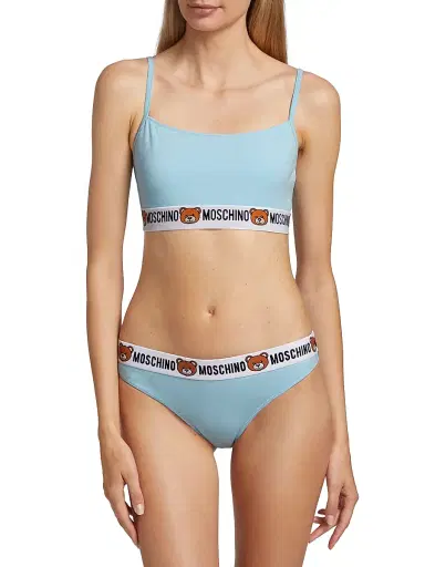 MOSCHINO Women's Underbear Logo Band Cotton Bralette - Light Blue | Thumbnail 3 MOSCHINO Women's Underbear Logo Band Cotton Bralette - Light Blue | Thumbnail 3