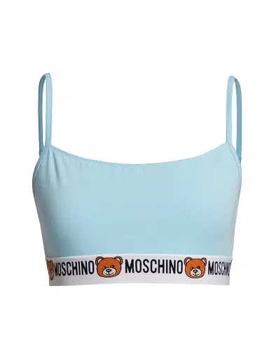 MOSCHINO Women's Underbear Logo Band Cotton Bralette - Light Blue | Thumbnail 1 MOSCHINO Women's Underbear Logo Band Cotton Bralette - Light Blue | Thumbnail 1