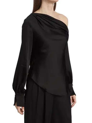 Simkhai Women's Alice Satin One-Shoulder Top - Black - Size Medium | Thumbnail 4 Simkhai Women's Alice Satin One-Shoulder Top - Black - Size Medium | Thumbnail 4