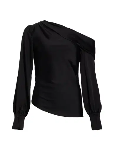 Simkhai Women's Alice Satin One-Shoulder Top - Black - Size Medium | Thumbnail 1 Simkhai Women's Alice Satin One-Shoulder Top - Black - Size Medium | Thumbnail 1