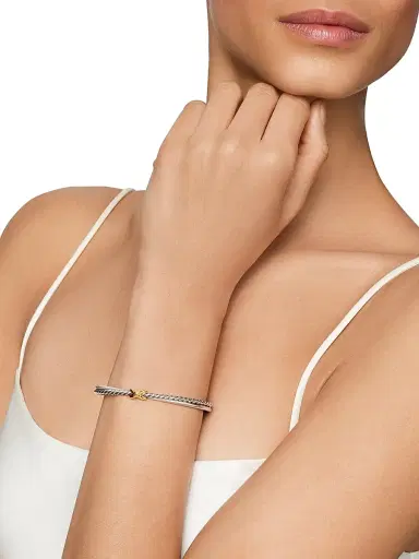 David Yurman Women's Petite X Center Station Bracelet with 18K Yellow Gold - Silver | Thumbnail 2 David Yurman Women's Petite X Center Station Bracelet with 18K Yellow Gold - Silver | Thumbnail 2