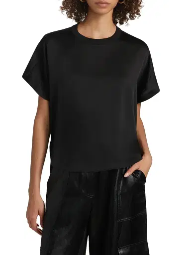 SIMKHAI Women's Addy Knit-Back T-Shirt - Black | Thumbnail 3 SIMKHAI Women's Addy Knit-Back T-Shirt - Black | Thumbnail 3