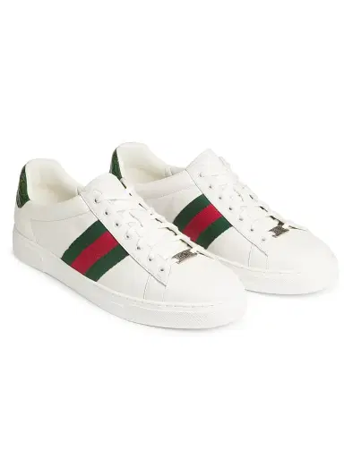 Gucci Men's Ace Leather Web Low-Top Sneakers - Green Multi | Thumbnail 2 Gucci Men's Ace Leather Web Low-Top Sneakers - Green Multi | Thumbnail 2