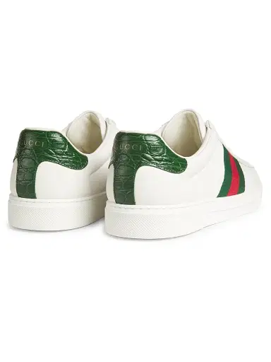 Gucci Men's Ace Leather Web Low-Top Sneakers - Green Multi | Thumbnail 3 Gucci Men's Ace Leather Web Low-Top Sneakers - Green Multi | Thumbnail 3