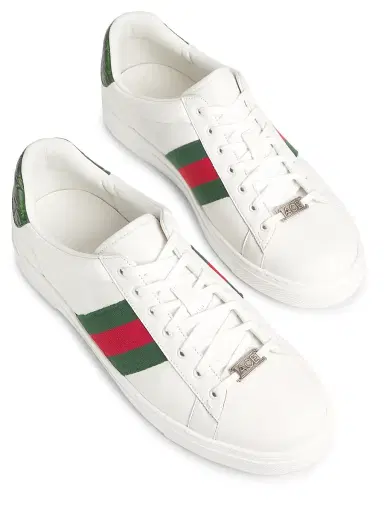 Gucci Men's Ace Leather Web Low-Top Sneakers - Green Multi | Thumbnail 4 Gucci Men's Ace Leather Web Low-Top Sneakers - Green Multi | Thumbnail 4