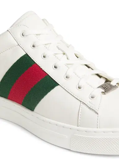 Gucci Men's Ace Leather Web Low-Top Sneakers - Green Multi | Thumbnail 5 Gucci Men's Ace Leather Web Low-Top Sneakers - Green Multi | Thumbnail 5
