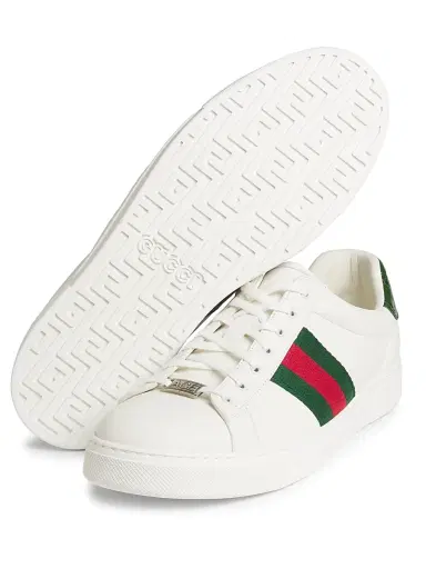 Gucci Men's Ace Leather Web Low-Top Sneakers - Green Multi | Thumbnail 6 Gucci Men's Ace Leather Web Low-Top Sneakers - Green Multi | Thumbnail 6