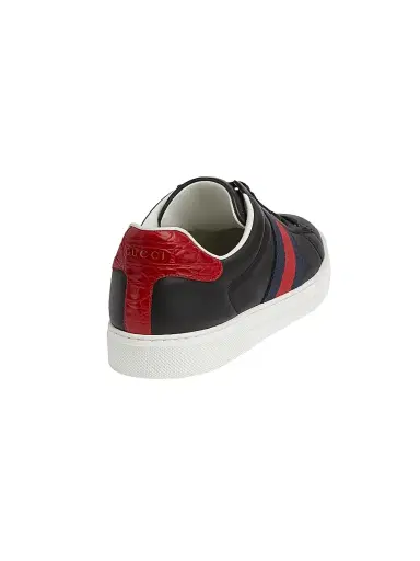 Gucci Men's Ace Leather Web Low-Top Sneakers - Green Multi | Thumbnail 9 Gucci Men's Ace Leather Web Low-Top Sneakers - Green Multi | Thumbnail 9