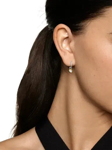 David Yurman Women's Petite Cable Huggie Drop Earrings in Sterling Silver with 14K Yellow Gold and Diamonds, 17.5MM - Diamond | Thumbnail 2 David Yurman Women's Petite Cable Huggie Drop Earrings in Sterling Silver with 14K Yellow Gold and Diamonds, 17.5MM - Diamond | Thumbnail 2