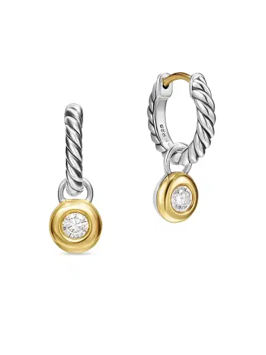 David Yurman Women's Petite Cable Huggie Drop Earrings in Sterling Silver with 14K Yellow Gold and Diamonds, 17.5MM - Diamond | Thumbnail 3 David Yurman Women's Petite Cable Huggie Drop Earrings in Sterling Silver with 14K Yellow Gold and Diamonds, 17.5MM - Diamond | Thumbnail 3
