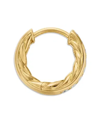 David Yurman Women's Pavé Huggie Hoop Earrings in 18K Yellow Gold with Diamonds, 13mm - Diamond | Thumbnail 3 David Yurman Women's Pavé Huggie Hoop Earrings in 18K Yellow Gold with Diamonds, 13mm - Diamond | Thumbnail 3
