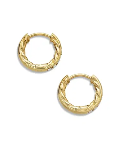 David Yurman Women's Pavé Huggie Hoop Earrings in 18K Yellow Gold with Diamonds, 13mm - Diamond | Thumbnail 4 David Yurman Women's Pavé Huggie Hoop Earrings in 18K Yellow Gold with Diamonds, 13mm - Diamond | Thumbnail 4