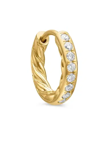 David Yurman Women's Pavé Huggie Hoop Earrings in 18K Yellow Gold with Diamonds, 13mm - Diamond | Thumbnail 5 David Yurman Women's Pavé Huggie Hoop Earrings in 18K Yellow Gold with Diamonds, 13mm - Diamond | Thumbnail 5