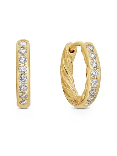 David Yurman Women's Pavé Huggie Hoop Earrings in 18K Yellow Gold with Diamonds, 13mm - Diamond | Thumbnail 1 David Yurman Women's Pavé Huggie Hoop Earrings in 18K Yellow Gold with Diamonds, 13mm - Diamond | Thumbnail 1