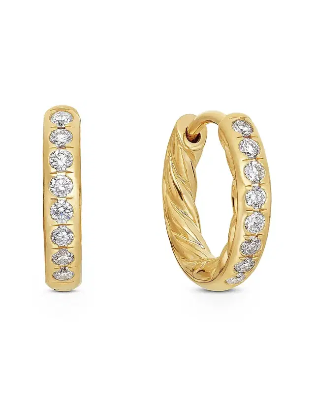 Women's Pavé Huggie Hoop Earrings in 18K Yellow Gold with Diamonds, 13mm - Diamond Women's Pavé Huggie Hoop Earrings in 18K Yellow Gold with Diamonds, 13mm - Diamond