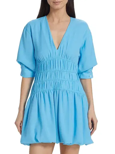 SIMKHAI Women's Diem Gauze Bubble-Hem Minidress - Capri | Thumbnail 3 SIMKHAI Women's Diem Gauze Bubble-Hem Minidress - Capri | Thumbnail 3
