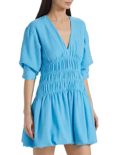 SIMKHAI Women's Diem Gauze Bubble-Hem Minidress - Capri | Thumbnail 4 SIMKHAI Women's Diem Gauze Bubble-Hem Minidress - Capri | Thumbnail 4