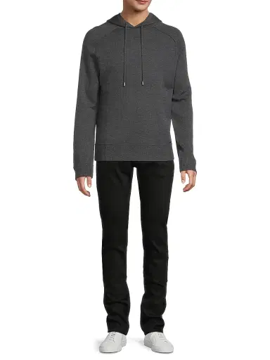 SIMKHAI Men's Eric Wool Hoodie - Charcoal Melange | Thumbnail 2 SIMKHAI Men's Eric Wool Hoodie - Charcoal Melange | Thumbnail 2