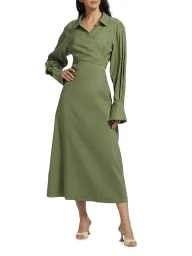 SIMKHAI Women's Giulia Linen-Blend Wrap Maxi Dress - Verde | Thumbnail 2 SIMKHAI Women's Giulia Linen-Blend Wrap Maxi Dress - Verde | Thumbnail 2