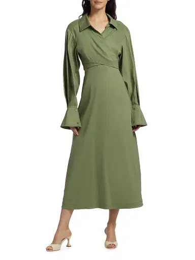 SIMKHAI Women's Giulia Linen-Blend Wrap Maxi Dress - Verde | Thumbnail 3 SIMKHAI Women's Giulia Linen-Blend Wrap Maxi Dress - Verde | Thumbnail 3