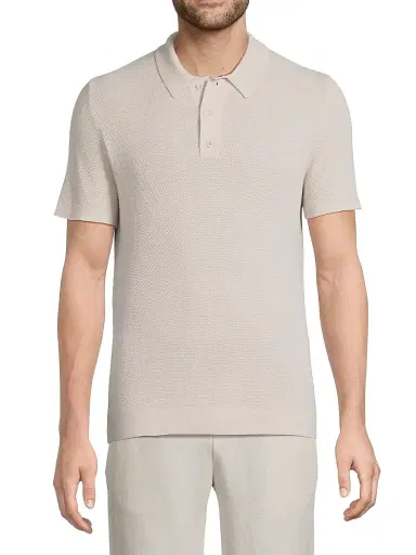 Onia Men's Textured Knit Polo Shirt - Stone | Thumbnail 3 Onia Men's Textured Knit Polo Shirt - Stone | Thumbnail 3