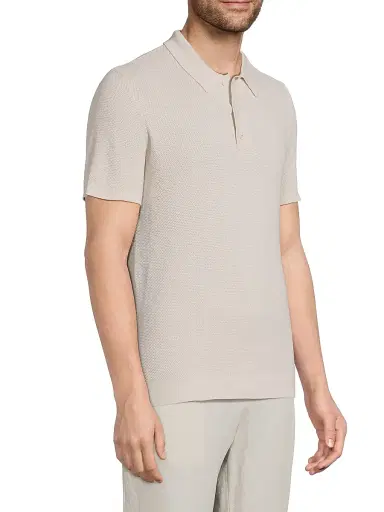 Onia Men's Textured Knit Polo Shirt - Stone | Thumbnail 4 Onia Men's Textured Knit Polo Shirt - Stone | Thumbnail 4